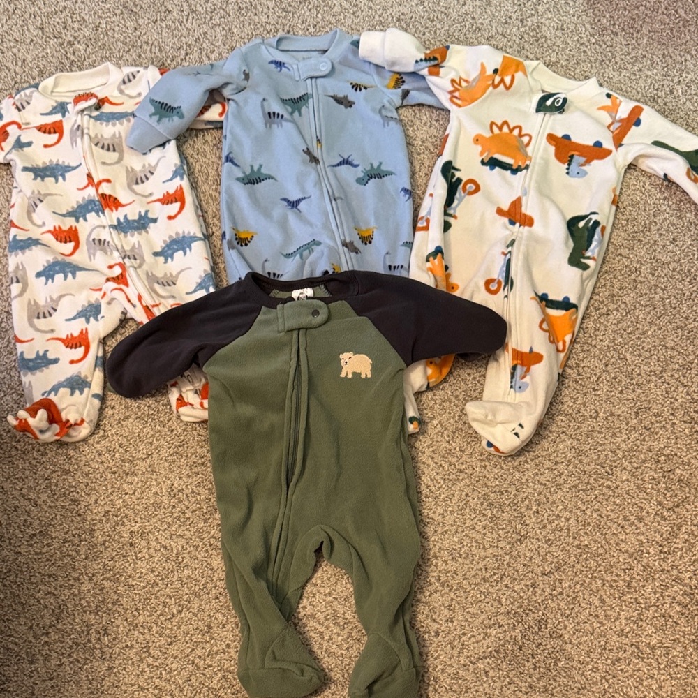 Baby 0-3 Months Carters Fleece Footed Sleepers Boy Bundle Lot Like New